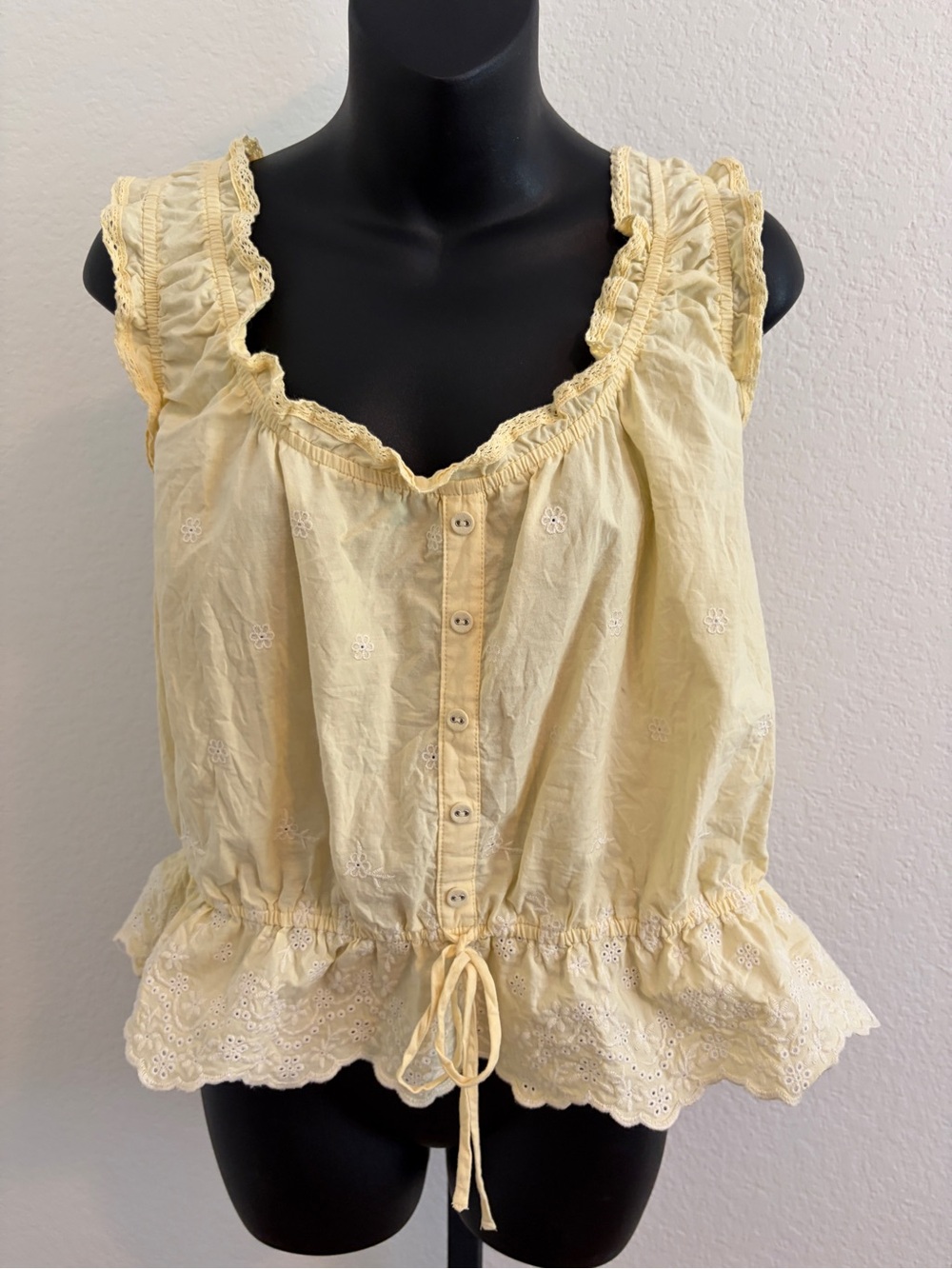 Wild Fable Butter Yellow Embroidered Peplum Top, size XXL